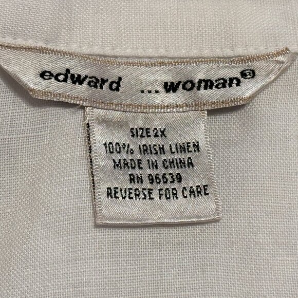 Edward Irish Linen Sz 2X White Blouse Shirt 3/4 Sleeve Embroidered Flamingo - Picture 9 of 11